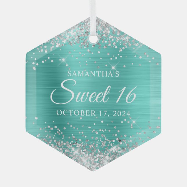 Ornement En Verre Parties scintillant d'argent Turquoise Foil Sweet  (Recto)