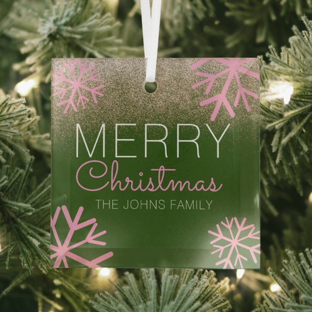 Ornement En Verre Parties scintillant de Noël Pink Snowflakes Orneme (Insitu)