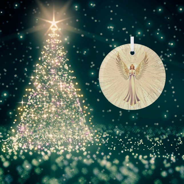 Ornement En Verre Parties scintillant d'or ailes guérir Noël Angel (Christmas Tree)
