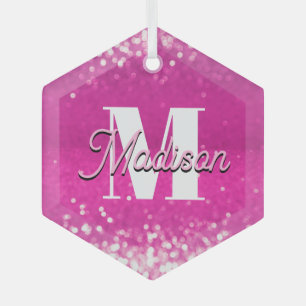 Ornement En Verre Parties scintillant rose chaud Bokeh Monogramme