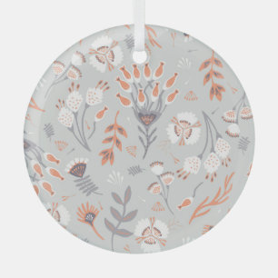 Ornement En Verre Pastel Grey Orange Floral : Élégance Vintage