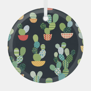 Ornement En Verre Patchwork Cactus Plantes Motif sans couture