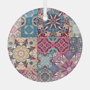 Ornement En Verre patchwork floral : vintage à damiers motif.