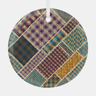 Ornement En Verre Patchwork indien : Imitation Toile Texturée.