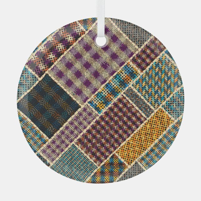 Ornement En Verre Patchwork indien : Imitation Toile Texturée. (Recto)