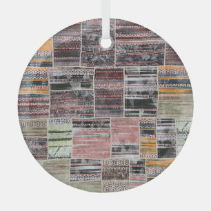 Ornement En Verre Patchwork Quilt Collage Impression transparente.