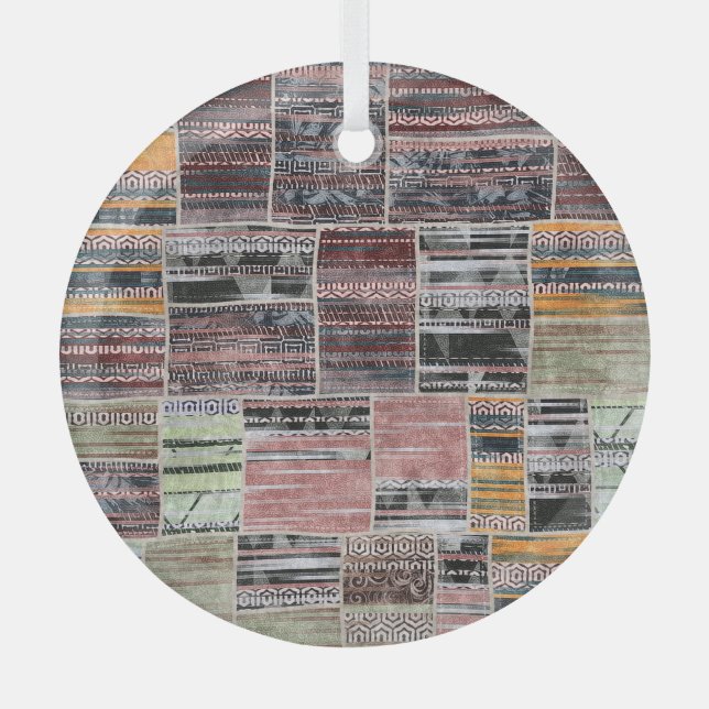 Ornement En Verre Patchwork Quilt Collage Impression transparente. (Recto)