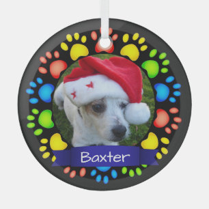 Ornement En Verre Patte de Noël Colorée Photo de Chien Personnalisée