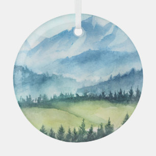 Ornement En Verre Paysage montagnard, aquarelle illustration artisti