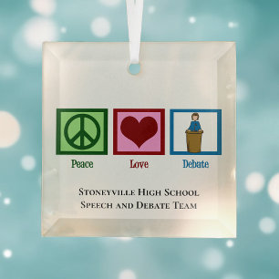 Ornement En Verre Peace Love Debate Team Custom Christmas