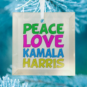 Ornement En Verre Peace Love Kamala Harris Christmas