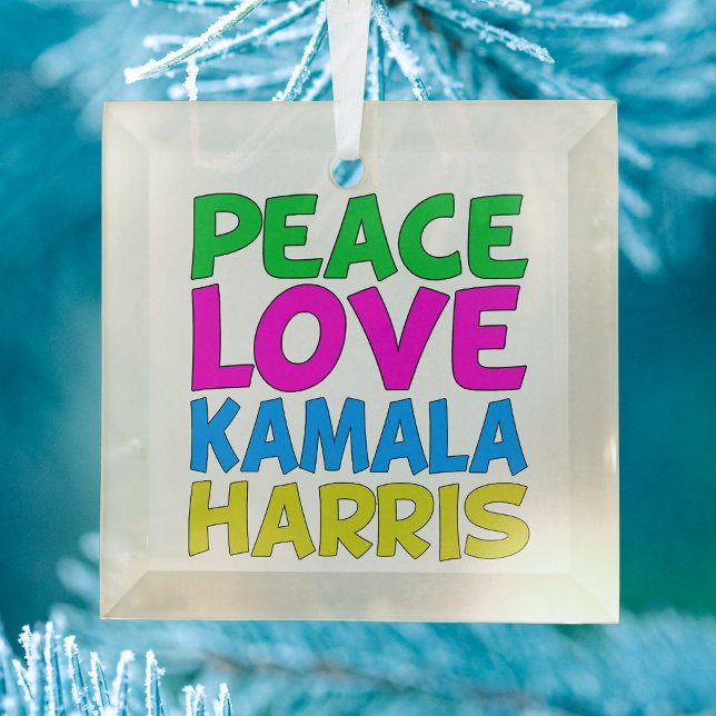 Ornement En Verre Peace Love Kamala Harris Christmas (Créateur téléchargé)