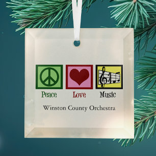 Ornement En Verre Peace Love Music Noël personnalisé