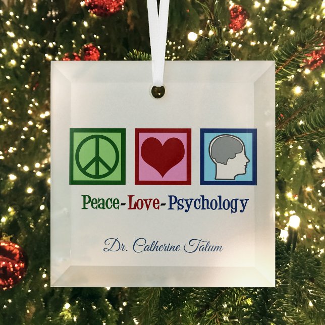 Ornement En Verre Peace Love Psychology Jote Psychologue Noël (Créateur téléchargé)