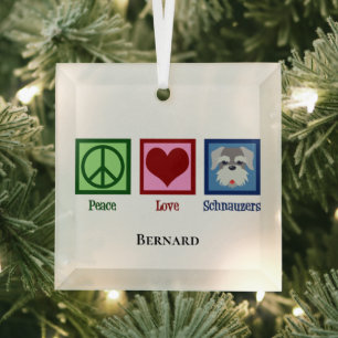 Ornement En Verre Peace Love Schnauzers mignon Noël personnalisé
