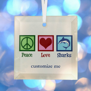 Ornement En Verre Peace Love Sharks mignon requin personnalisé Noël