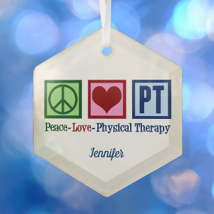 Ornement En Verre Peace Love Thérapie physique Custom PT Noël