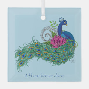 Ornement En Verre Peacock Blue Lotus Fleur Henné