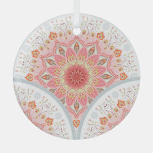 Ornement En Verre Peacock Feathers, Floral Round Ornament.