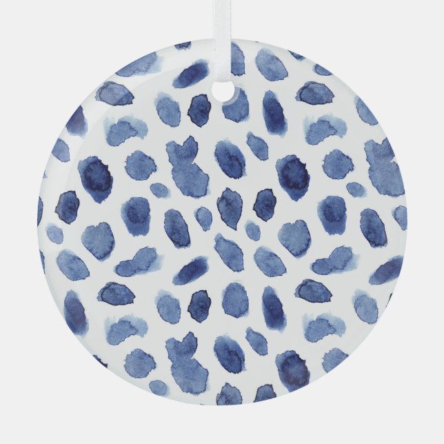 Ornement En Verre Peint À La Main, Aquarelle Bleue Taches. (Recto)