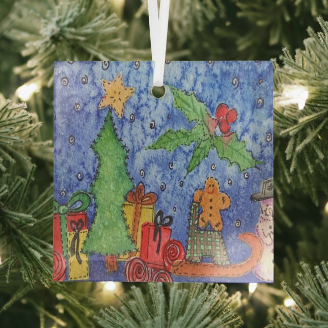 Ornement En Verre Peinture Whimsical Christmas Cheer Watercolor (Insitu)