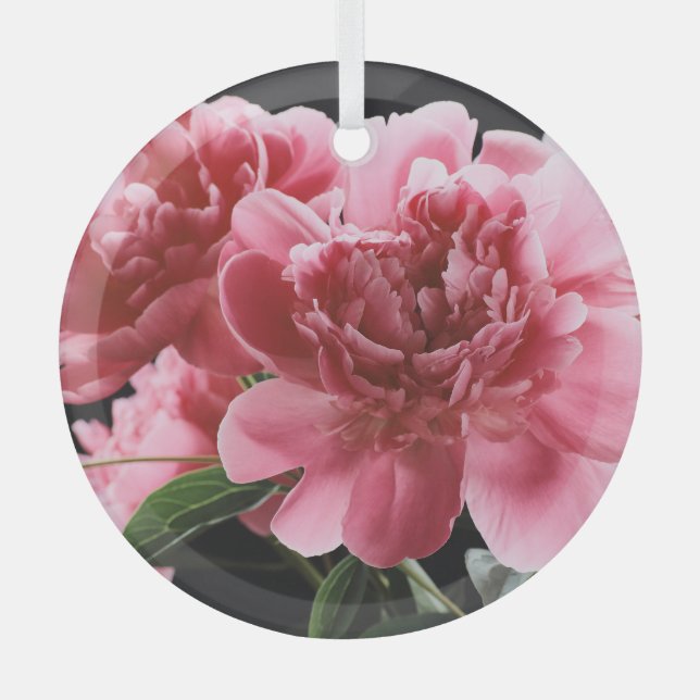 Ornement En Verre Peony Bouquet Closeup : Rouge rose (Recto)