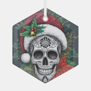 Ornement En Verre Père Noël Crâne de Sucre