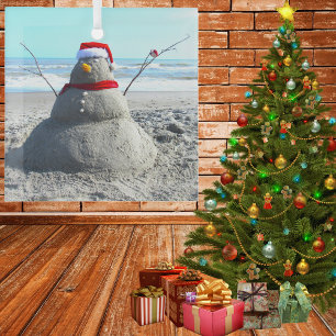 Ornement En Verre Père Noël de plage personnalisée "Snowman"