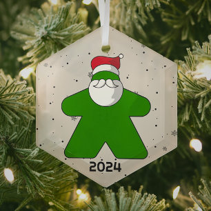 Ornement En Verre Père Noël Meeple Vert Jeu de Société Personnalisé 