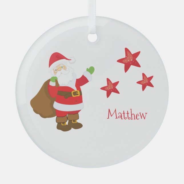 Ornement En Verre Père Noël personnalisé avec étoiles (Recto)