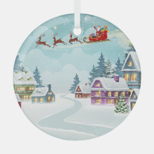 Ornement En Verre Père Noël Reindeer Noël Scène Vintage