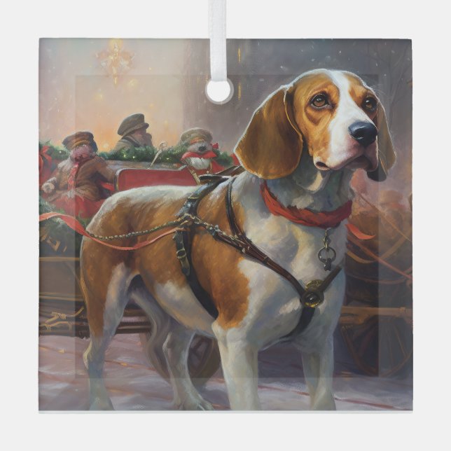 Ornement En Verre Période de fêtes de Noël Beagle (Recto)