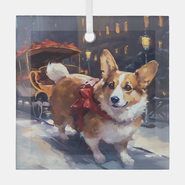Ornement En Verre Période festive de Noël Corgi (Recto)
