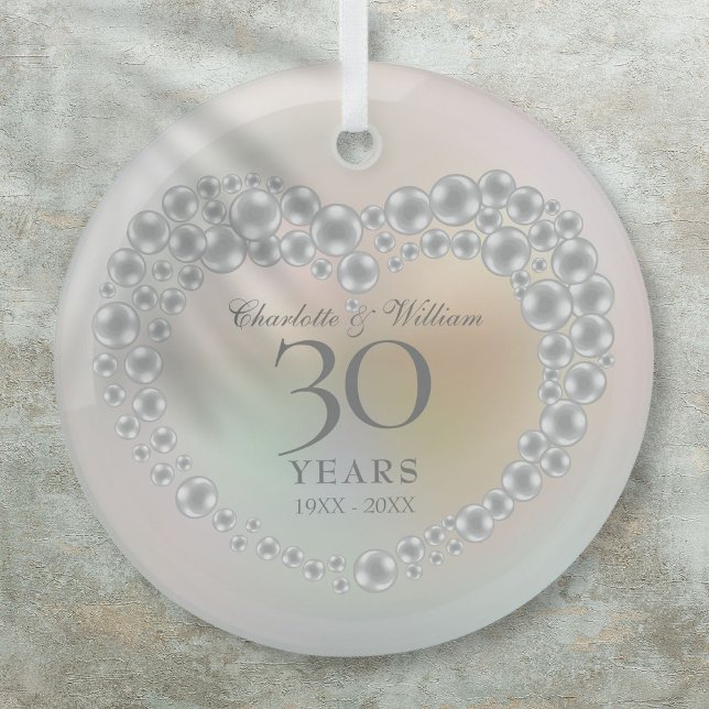 Ornement En Verre Perle élégante 30e anniversaire de mariage (Elegant Pearl 30th Wedding Anniversary Glass Ornament)