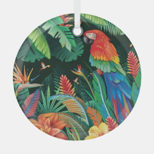 Ornement En Verre Perroquet tropical : Arrière - plan floral exotiqu