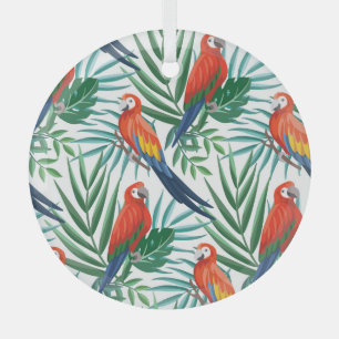 Ornement En Verre Perroquets tropicaux : Palmier luxuriant sans tran