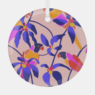 Ornement En Verre Perroquets Vintages roses : Illustration Exotique