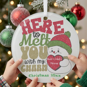 Ornement En Verre PERSONNALISER Amusant ''Enfants Bonhomme de Neige