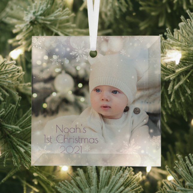Ornement En Verre Personnaliser Nom et photo Premier Noël du bébé 2 (Insitu)
