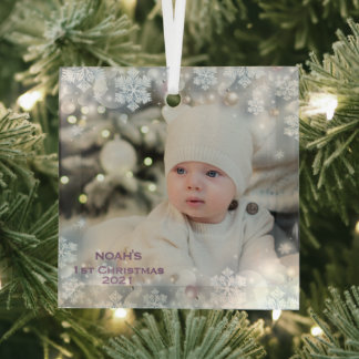 Ornement En Verre Personnaliser Nom et photo Premier Noël du bébé 3