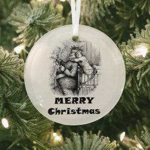 Ornement En Verre Petite fille étreignant le Père Noël Art de Noël