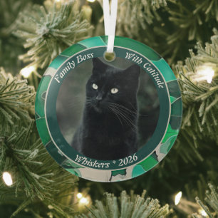 Ornement En Verre Photo de chat personnalisée pour une famille amusa