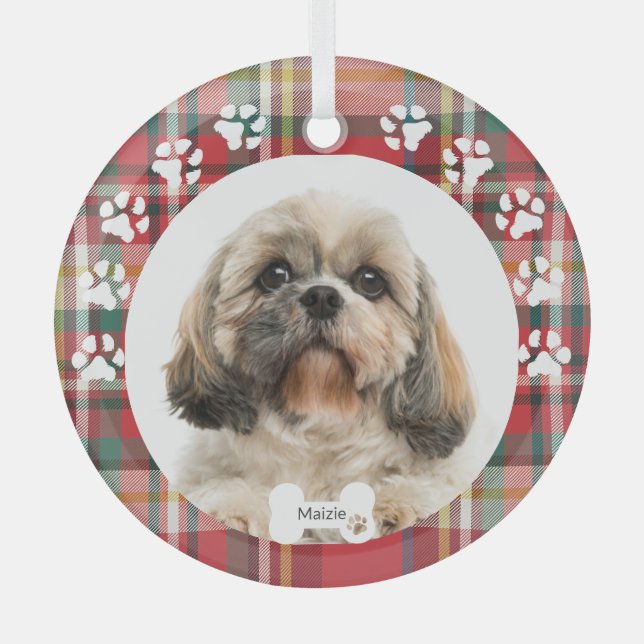 Ornement En Verre Photo de chien Noël personnalisé Shih Tzu (Recto)