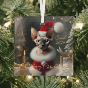 Ornement En Verre Photo de compagnie personnalisée Chat Sphynx Noël