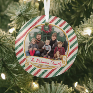 Ornement En Verre Photo de famille de Noël en paillettes par avion V