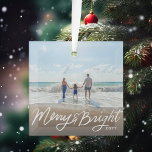 Ornement En Verre Photo de Joyeux Joyeux et Fête Lumineux<br><div class="desc">Poignée à la main Joyeux et brillant sur votre photo avec l'année optionnelle.</div>