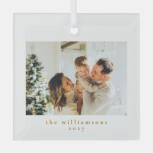 Ornement En Verre Photo de Noël personnalisée Famille Simple Minimal