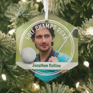 Ornement En Verre Photo du joueur de golf   Golf Champs 20XX