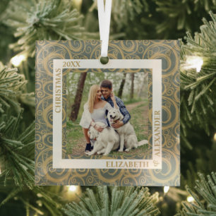 Ornement En Verre Photo Gold Swirls