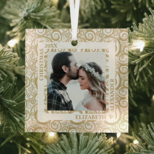 Ornement En Verre Photo Gold Swirls